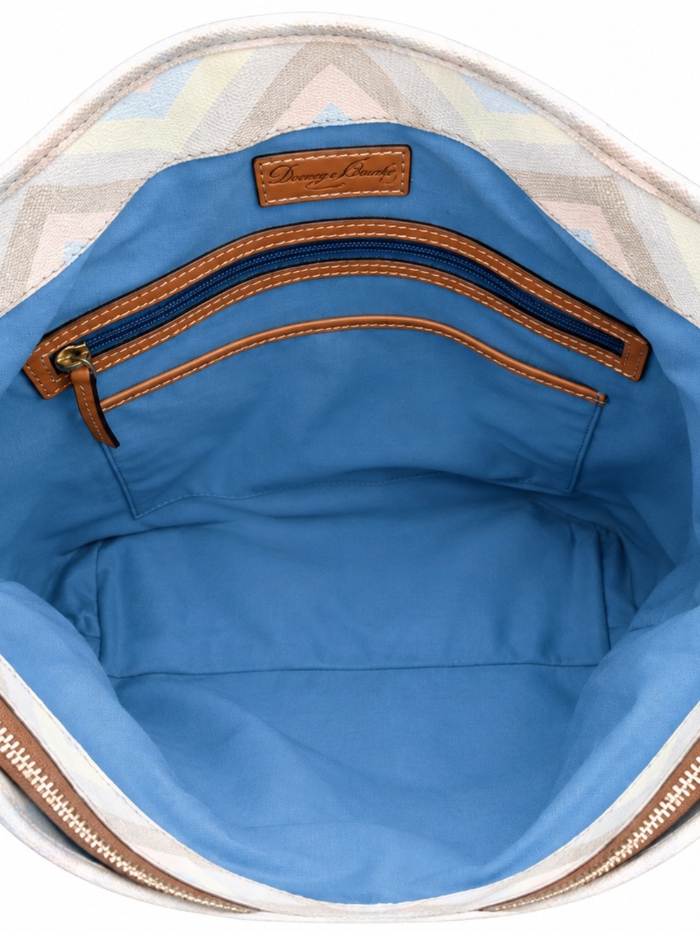 Dooney & Bourke Pastel Chevron Dover Tote with Tan Leather Straps - Picture 7 of 8